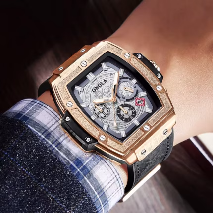 ONOLA tonneau square big quartz watch man lumious chronograph