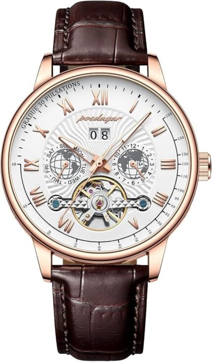 Poedagar leather Men Date Week watch