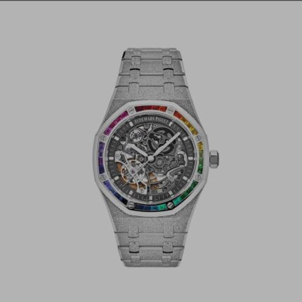 Audemars Piguet Royal Oak 15412BC.YG.1224BC.03 Double Balance Wheel Rainbow Bezel Frosted White Gold