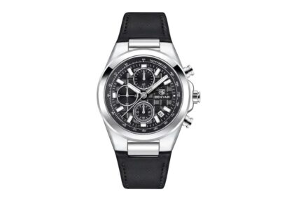 BENYAR Men's Quartz Chronograph Watch BY-5206 – Waterproof Sports Wristwatch with Genuine Leather Strap, Luminous Hands & Date Calendar (Silver Black)