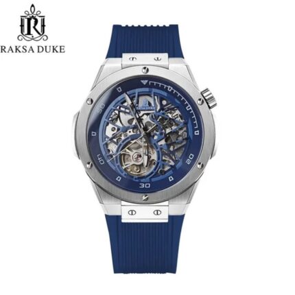 Raksa Duke 8661 Men's Automatic Watch Blue Skeleton Mechanical Silicone Strap