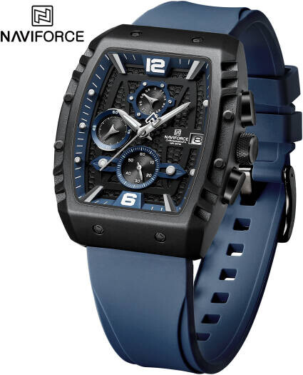Naviforce 8025 Quartz Watches with Square case Chronograph Sport wrist Watch for Men B/BE/BE