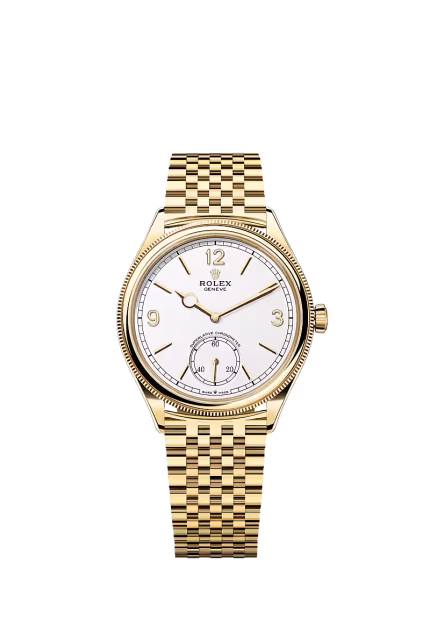 Rolex Perpetual 1908 Yellow Gold Black Dial Domed/Fluted Bezel Bracelet