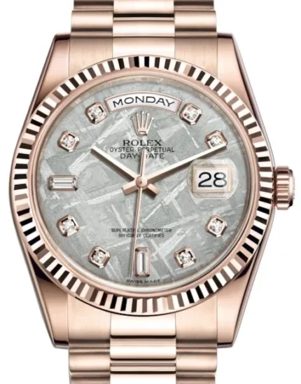Rolex Day-Date 40 Rose Gold Meteorite Diamond Dial & Fluted Bezel President