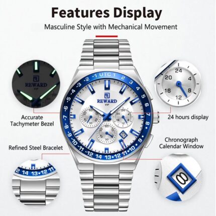 REWARD VIP Men's Stainless Steel Chronograph Watch (Blue/Silver)